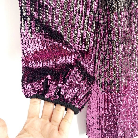 TOPSHOP Ombré Sequin Long Sleeve Wrap Minidress 2P - Picture 3 of 10